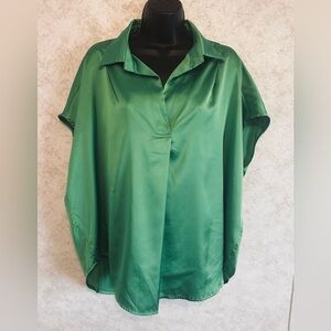 Hudson Gray Womens Oversized Pull Over Cap Sleeves Green Polyester Shiny Medium